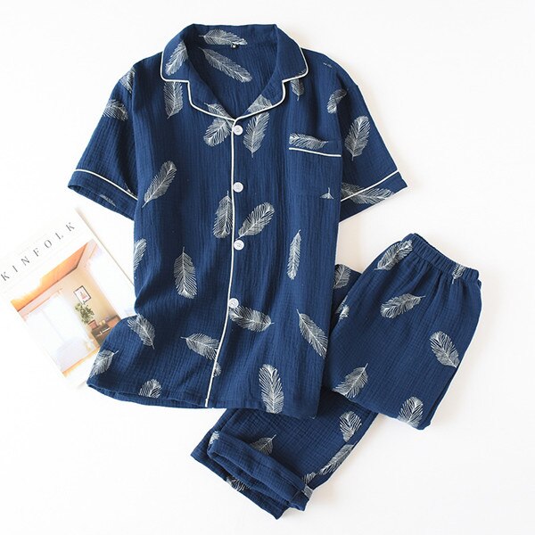 Neue Sommer Pyjamas Männer Pijama Set männer Pyjamas Baumwolle Kurzarm Nacht Anzug Männer Heißer Nachtwäsche 2 Stück Pyjama set Fdfklak: navy / L