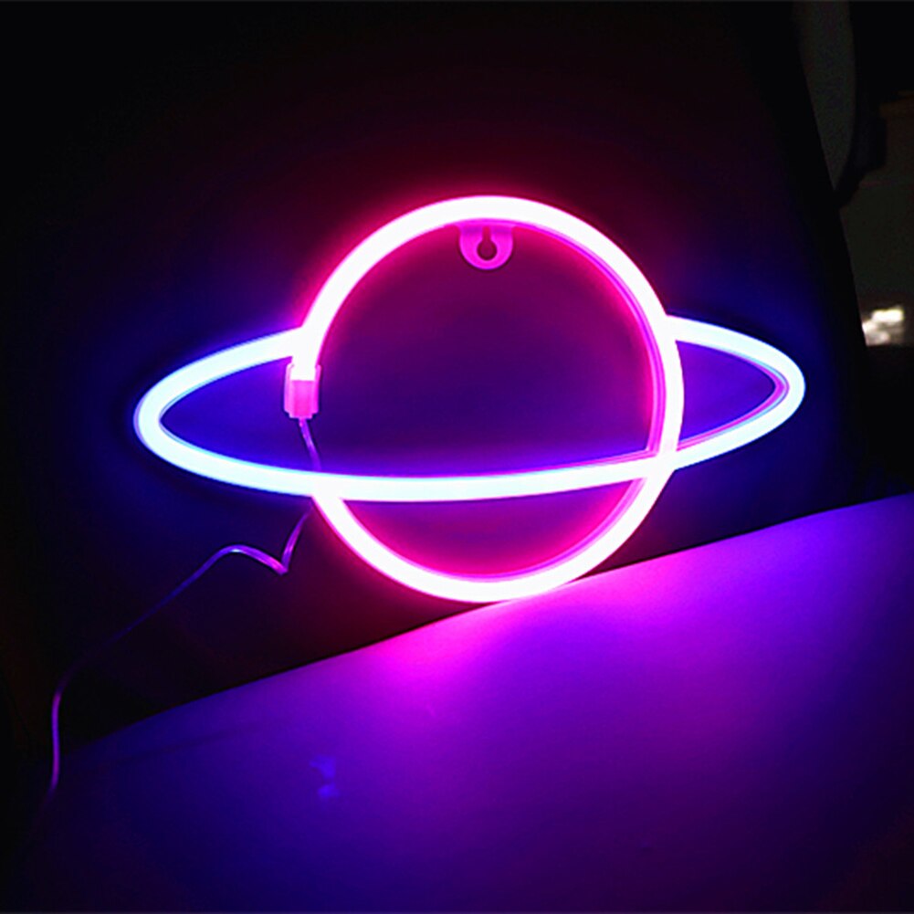 Led Neon Lamp Elliptische Planeet Neon Sign Neon Lamp Usb Batterij Aangedreven Home Decoratieve Muur Light Party Room Bar Verlichting decor: Pink Blue