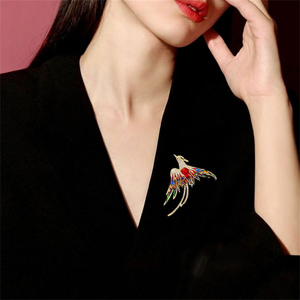 Luxury Crystal Phoenix Bird Brooch Women Men Pins Colorful Animal Brooches Clothing Accessories Party Coat Scarf Jewelry