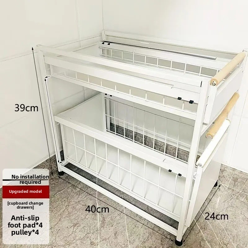 Double Layer Stand-Mounted Kitchen Sink Rack Spice Storage Multi-Functional Drawer Style Cabinet under Sink Organizer: Blue