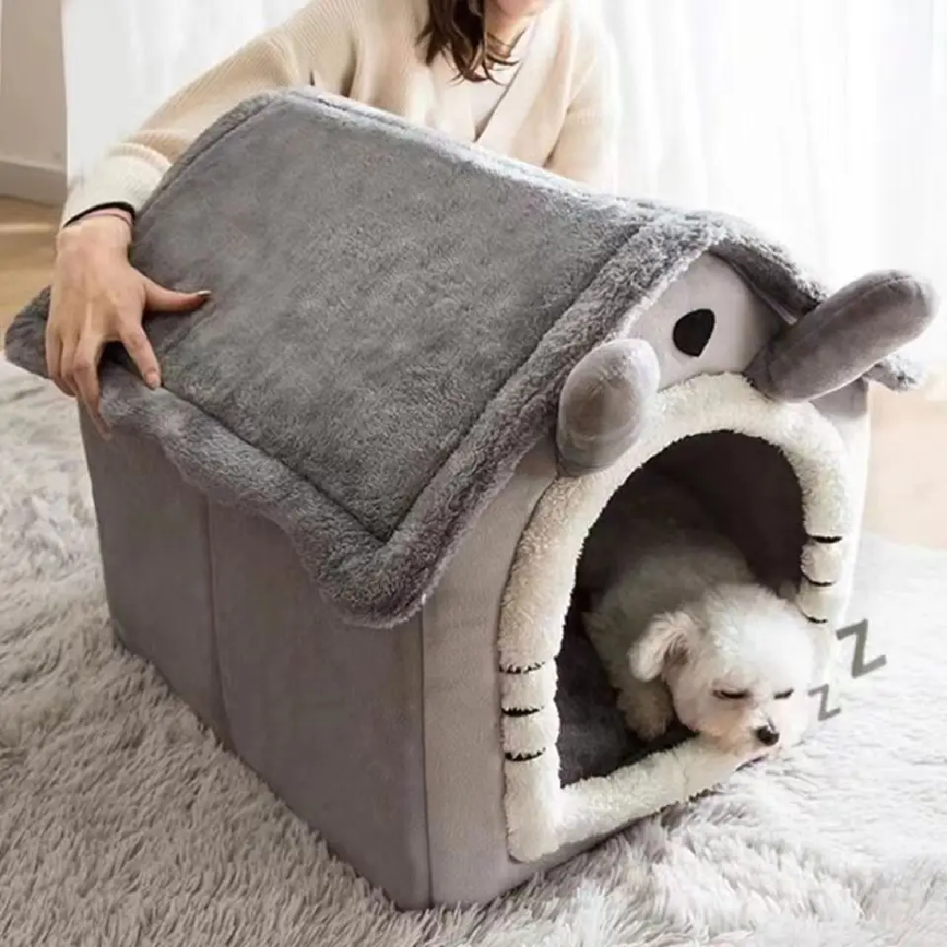 Ganzjahresbett Ich bin Hundehausstil – abnehmbares, waschbares Haustierbett für kleine Hunde, Teddy, Winter, warmes Katzen-Hundehaus