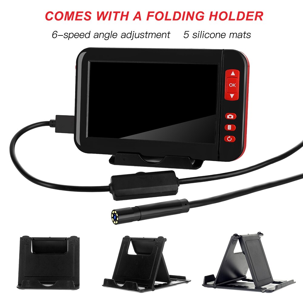 Industrial Endoscope Borescope Inspection Camera Built-in 8pcs LEDs 8mm Lens with 4.3 Inch High-definition 1080P Display Screen