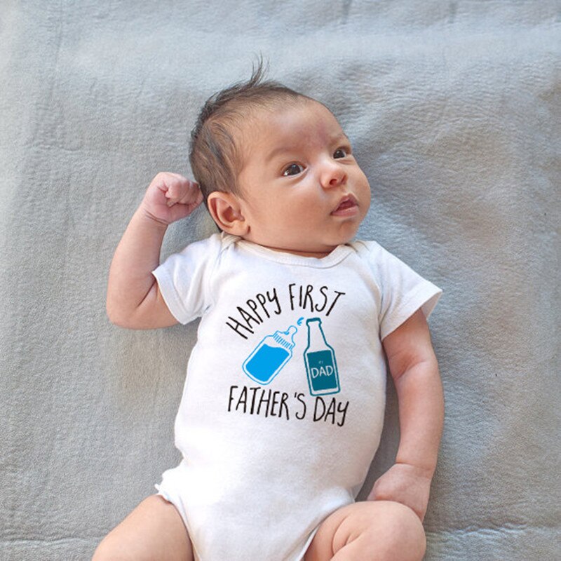Zomer babykleding, gelukkige eerste vaderdag print baby jongen meisje romper wit katoen korte mouwen babykleding voor papa