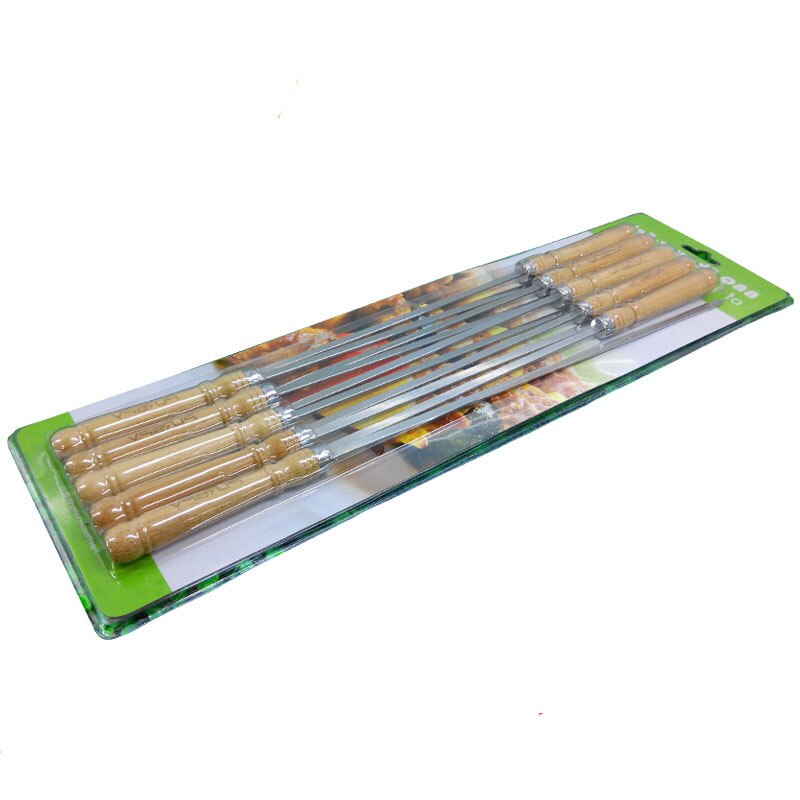 10pcs/pack Stainless skewers BBQ Grill metal sticks Barbeque Kabob Kitchen Needles with wooden hand barbecue grill for outdoor