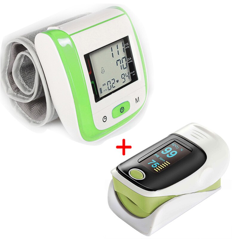 Loodom Finger Pulse Oximeter OLED Digital Arm Blood Pressure Monitor Sphygmomanometer Upper Cuff Health Care Heart Beat Meter: Green