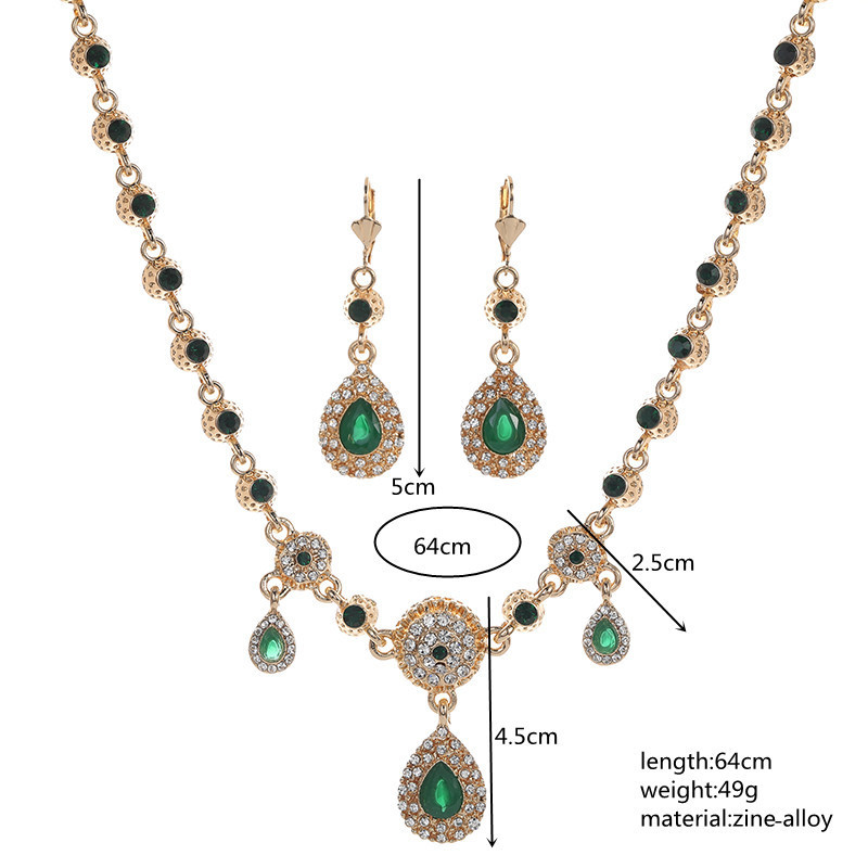 Algerijnse Handgemaakte Sieraden Kristal Bruiloft Haar Accessoires Metalen Hoofddeksel Sieraden Set Hoofd Ketting En Oorbellen Water Shape