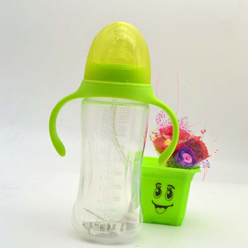210ml Cute Baby Bottle Infant Newborn Children Learn Feeding Drinking Handle Bottle Kids Straw Juice Water Bottles Training Cup: 330ml Green