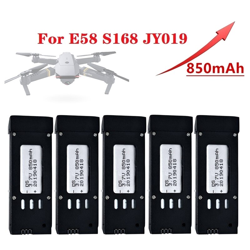 Upgraded Power 1/2/3/5Pcs 3.7V 850mAh Lipo Battery For E58 S168 JY019 RC Quadcopter Spare Parts 3.7v Drones Battery PK 500mAh