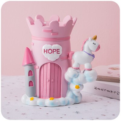 licorne mignon porte-stylo Kawaii bureau brosse Pot porte-crayons résine bureau papeterie organisateur: Rose