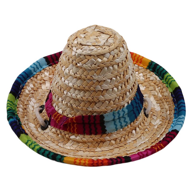 Halloween Pet Sombrero Hat - Mexican Straw Cap With Adjustable Chin Strap For Cats & Small Dogs, Party Costume