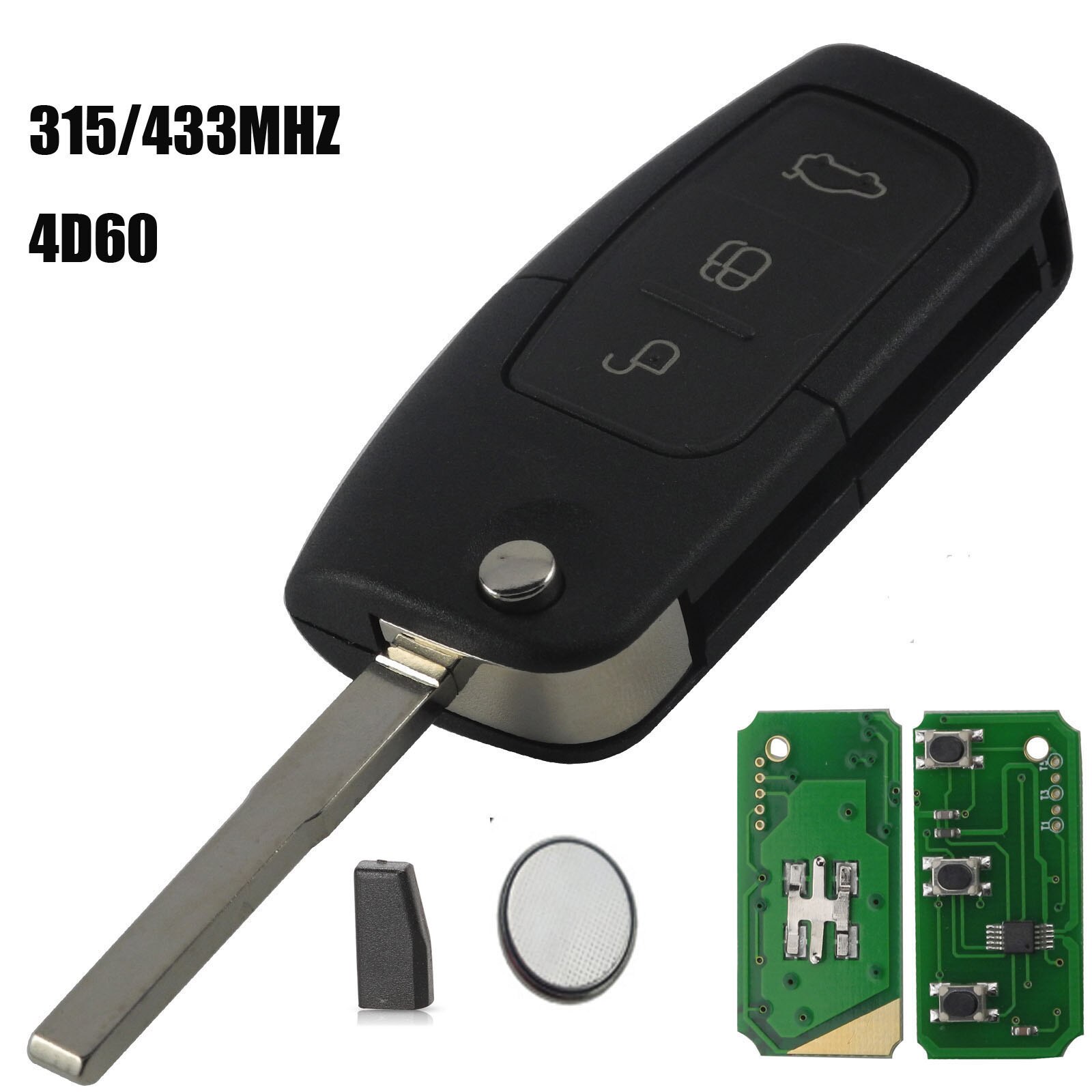 Jingyuqin Vragen 315/433 Mhz 3 Button Keyless Entry Afstandsbediening Sleutelhanger Voor Ford Focus Mondeo C Max S max Galaxy Fiesta: 1PS / 4d60