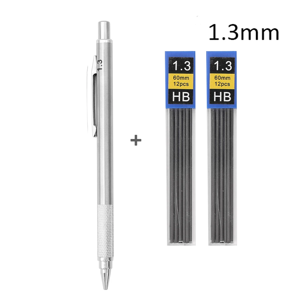 Metal Mechanical Pencil 0.3/0.5/0.7/0.9/1.3/2.0mm HB Leads Replaceable Refills Art Writing Drafting Drawing Home School Supplies