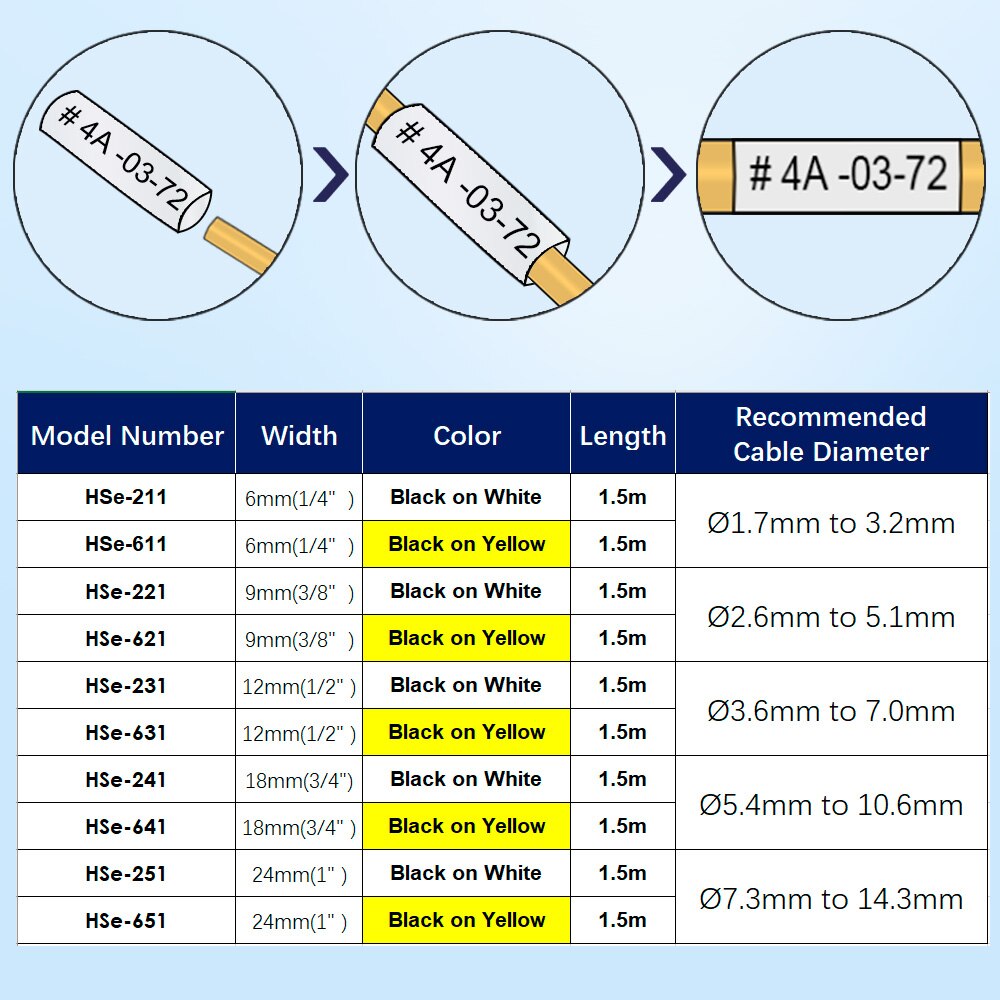 10PK Industriale Nastro Hse 211 Hse-211 hse211 di Calore Del Tubo Termoretraibile Etichetta Nastro HSE Nastro 6 millimetri nero su bianco per fratello Stampante P Tocco