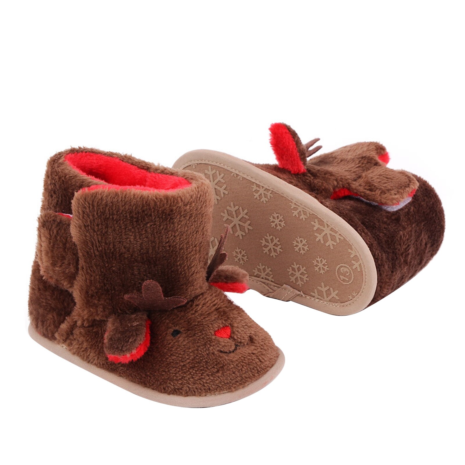 Christmas Baby Cartoon Animal Booties Soft Sole Plush Fleece Slippers Toddler First Walkers with Non-Slip Bottom