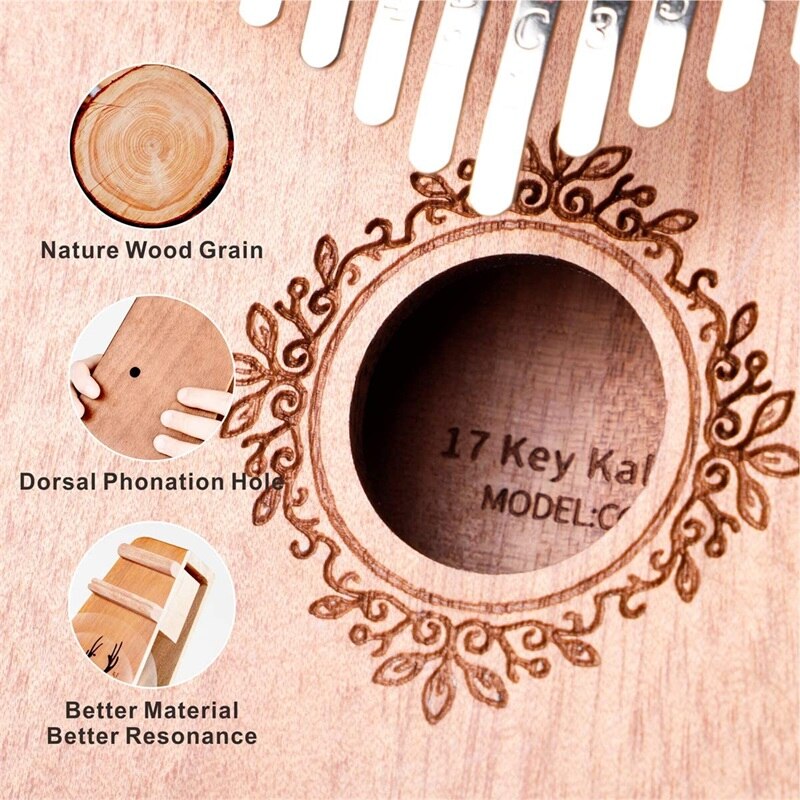 Guanteletes perfectos de 17 teclas, Piano de caoba, kalimba, instrumento Musical para principiantes, Piano de pulgar con accesorio, musical acústico de madera i