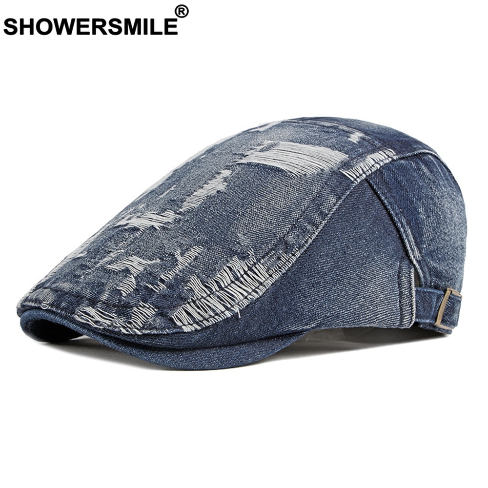 SHOWERSMILE Denim Ivy gorras para hombres Vintage azul para hombre boinas estilo británico hombre gorra plana Primavera Verano conductor gorro Ivy