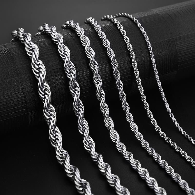 Jujie 3Mm/4Mm Rvs Rope Chain Kettingen Voor Vrouwen Mode 14K Goud Twisted Ketting Sieraden