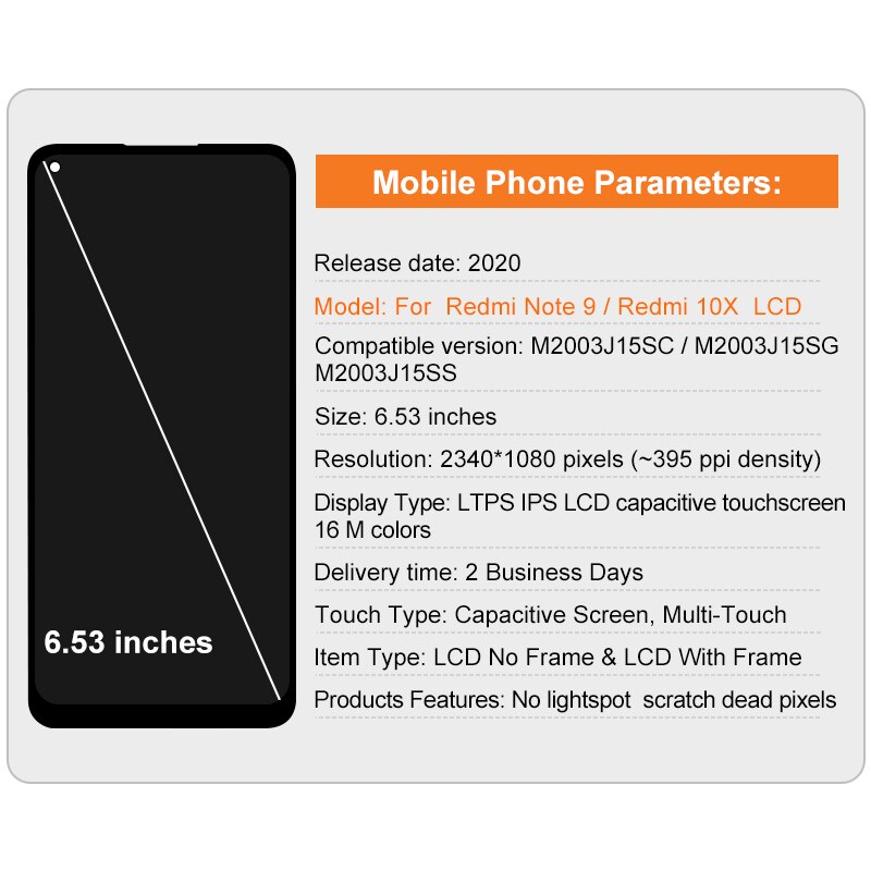 6.53&quot; Original For Xiaomi Redmi Note 9 LCD Display Screen Replacement For Redmi 10X 4G LCD M2003J15SG Display M2003J15SC Parts
