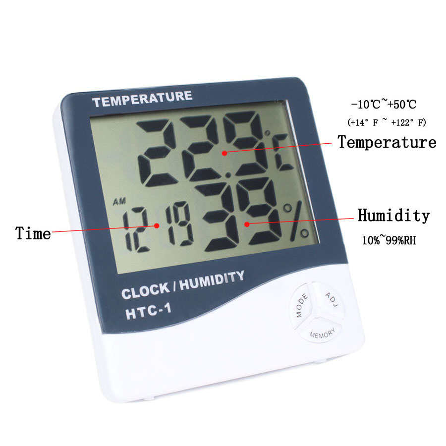 LCD cyfrowy miernik temperatury i wilgotności HTC-1 Dom wnętrz higrometr termometr stacja pogodowa z zegarem termometr monitor