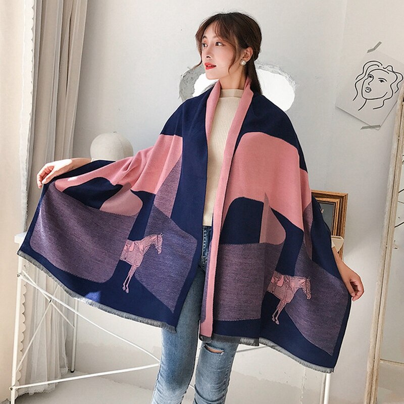 Châle de calèche et épais | Écharpe de calèche, glands épais, style cheval et cachemire, pour le défilé de , poncho, pashmina, hiver: style 4