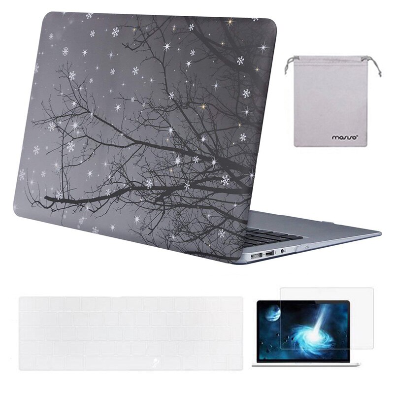 Mosiso laptophoes voor macbook air 13 inch,  a1466 a1369 + siliconen toetsenbordhoes + schermfolie + opbergtas: Wintersneeuw op boom
