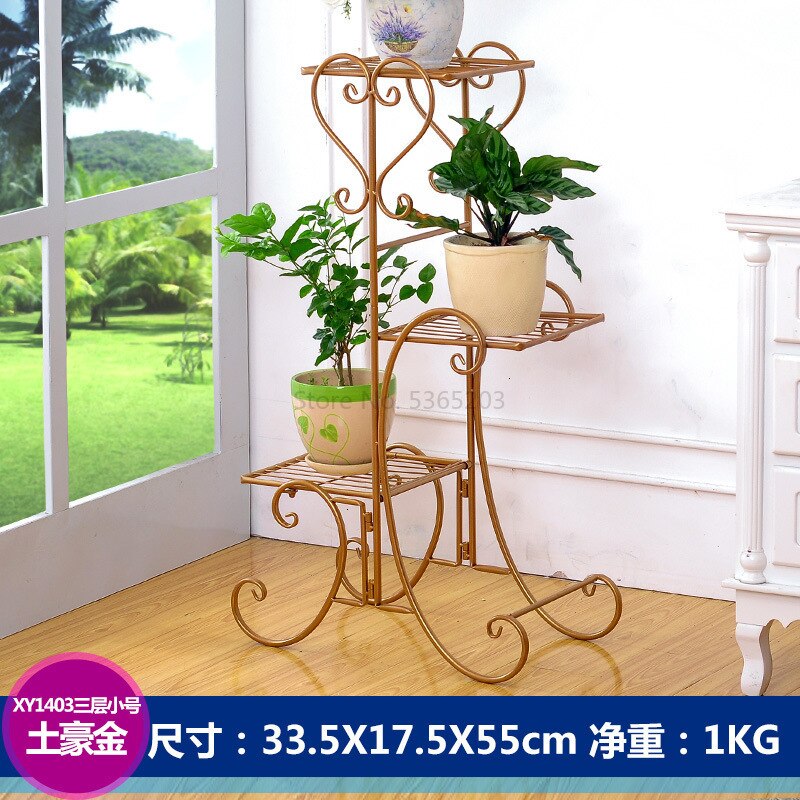 Bloemen Metalen Vloer Plank Indoor Plant Stand Bloem Rack Tuin Bloemen Stands Outdoor Plant Plank: S 3 layer gold