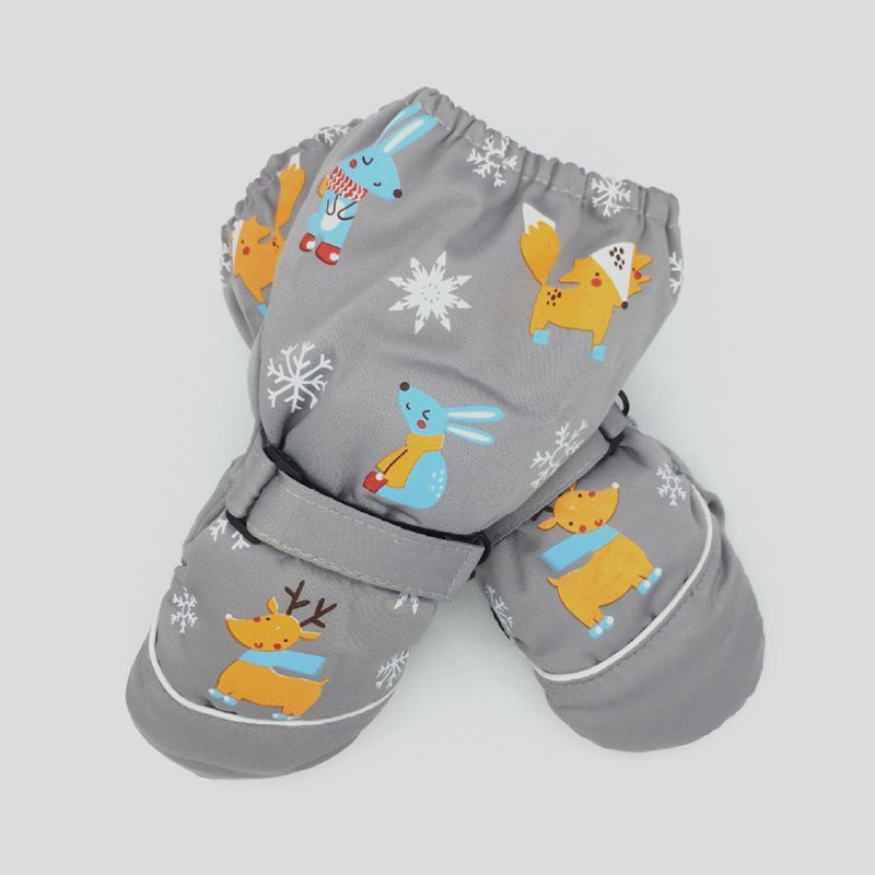 Winter Children Print Cartoon Deer Rabbit Thickening Ski Gloves Kids Windproof Waterproof Non-slip Long-sleeved Mittens