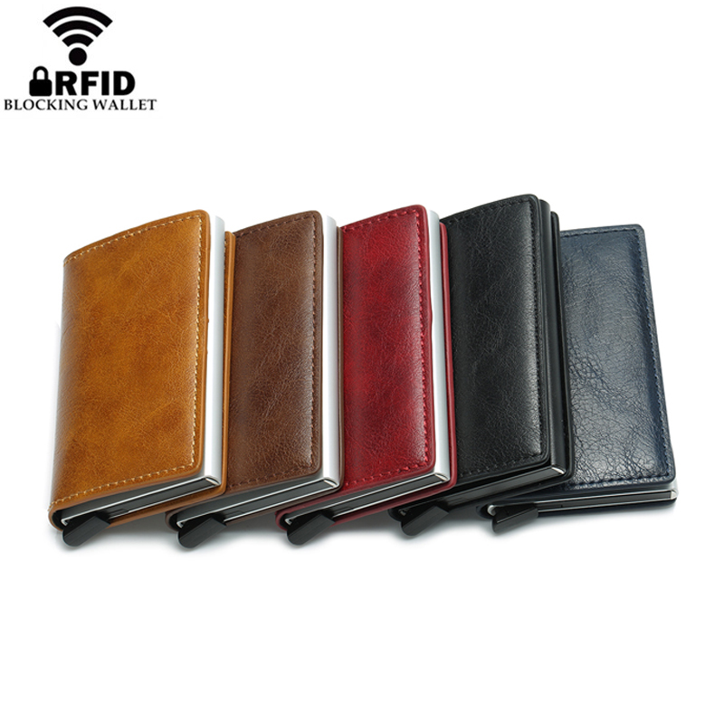 Cizicoco Antidiefstal Mannen Vintage Creditcardhouder Blokkeren Rfid Portemonnee Pu Lederen Unisex Security Informatie Metal Purse