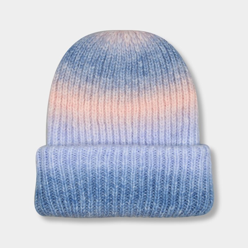Beanie Hats for Women Winter Hat Tie Dye Gradient Color Keep Warm Outdoor Ladies Flexible Thick Winter Hat шапка мужская: blue