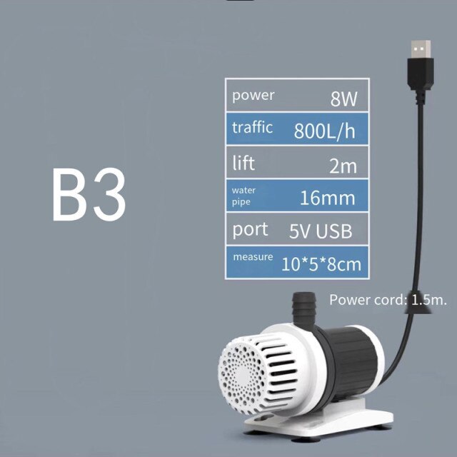 Weiting Aquarium Solar Water Pump USB Fish Tank Ultra Quiet Mini Small Micro Filter Circulating Fish Pond Submersible Pump 8W: B3 8W