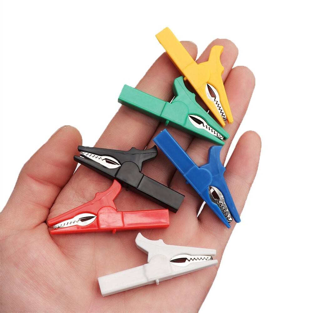 Multímetro de plástico con enchufe tipo Banana para coche, pinza de cocodrilo, sondas de Cable de colores, herramientas de prueba de batería, 55MM, 5 uds.