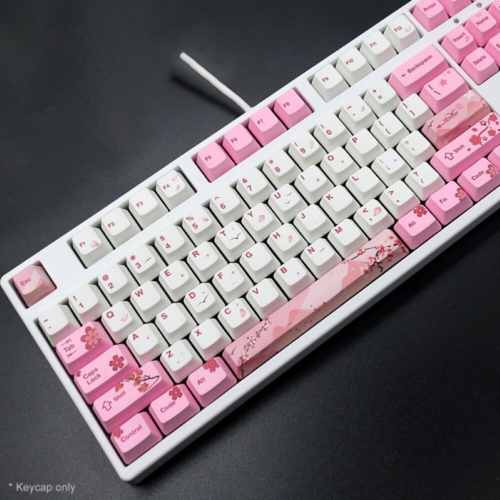 104 Keys Mechanical Keyboard Key Caps Pink Sakura Pattern Mechanical Keyboard Replacement Keycap Key Caps Keyboard Accessories
