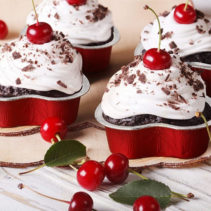 100ml 100Stck Valentinstag Aluminium Folie Kuchen Pfanne Herz Geformt Cupcake Tasse mit Deckel