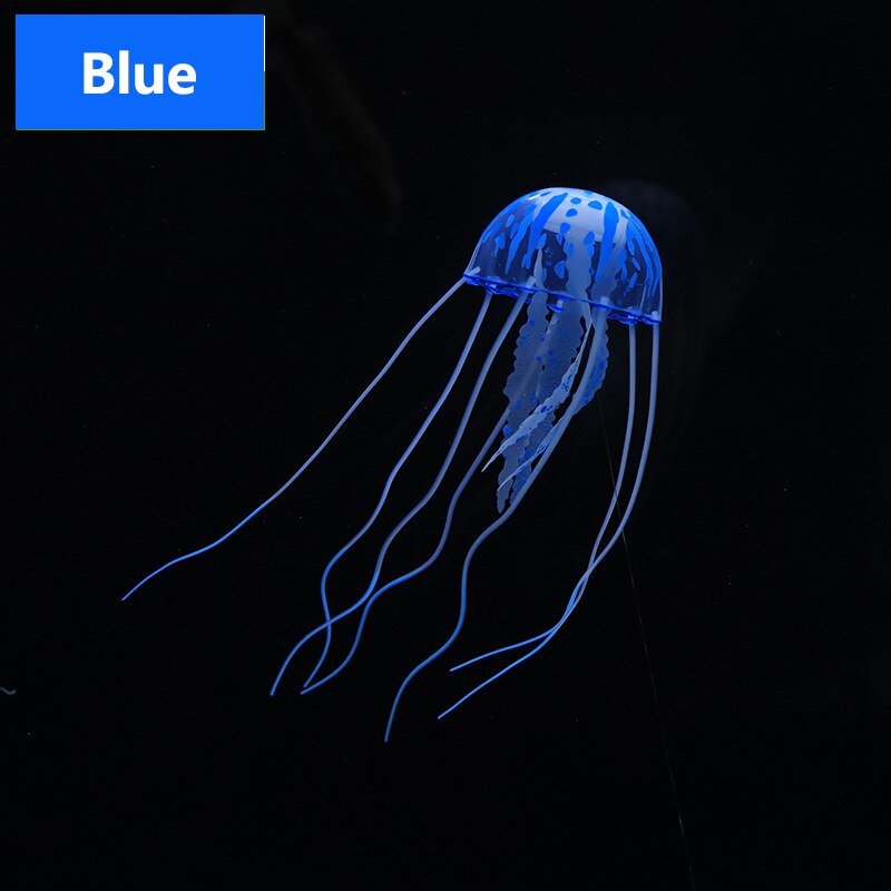 Glowing Effect Artificial Jellyfish for Aquarium Decor Fish Tank 1pc Silicone Simulated Underwater Live Glowing Artificial Vivid: Blue / S