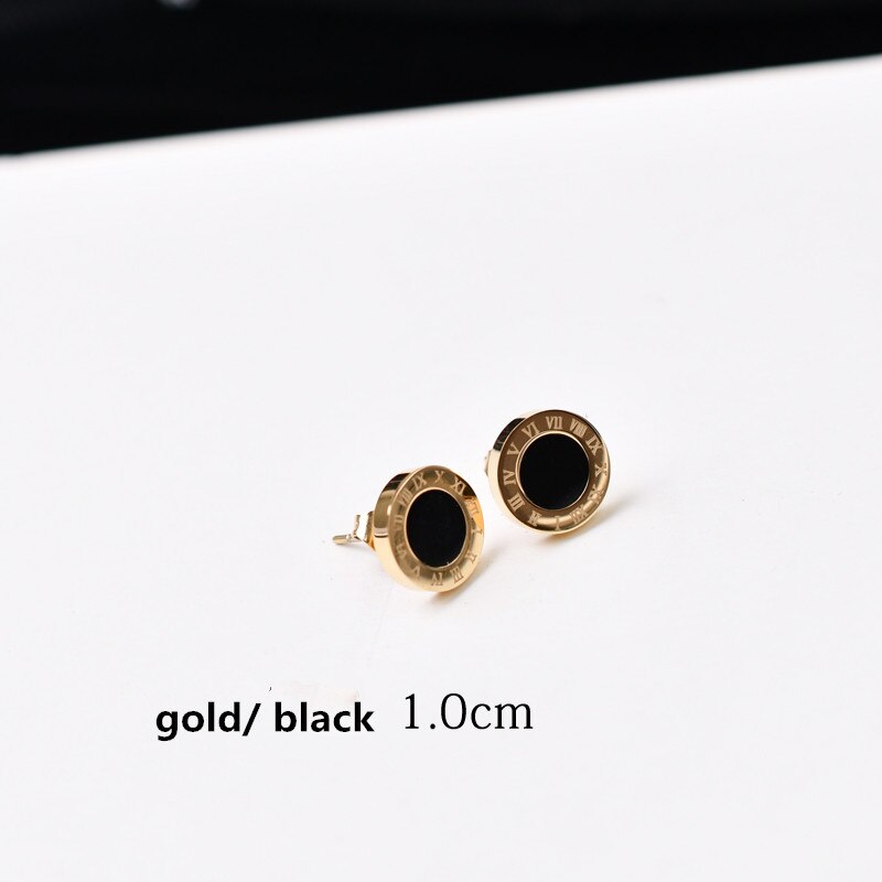 Yun ruo rosa guld svart romersk nummer örhänge kvinna man titan stål smycken födelsedag inte blekna allergivänligt: Guld svart 1.0 cm