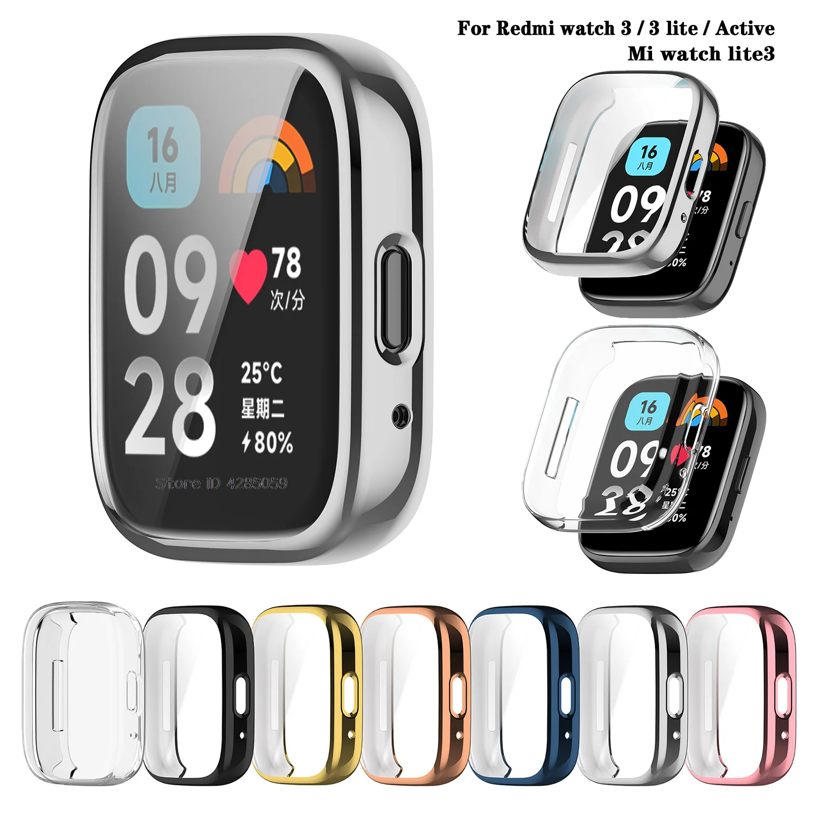 Funda protectora para Xiaomi Redmi Watch 4 3 accesorios, Protector de pantalla de TPU suave para Xiaomi Redmi watch 3 Active/3 Lite