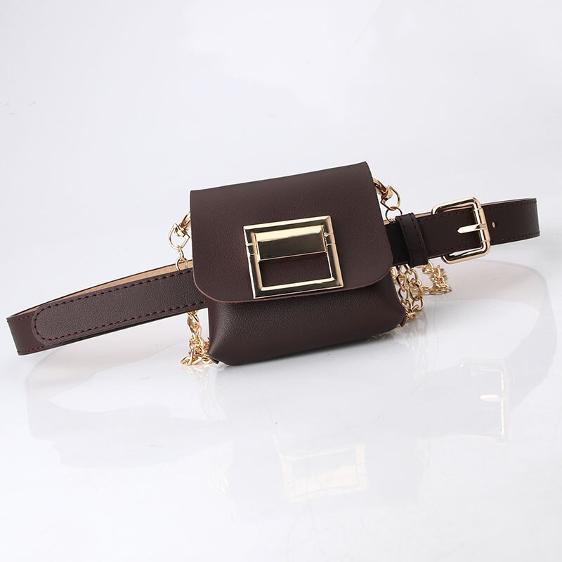Heuptasjes vintage heuptasjes telefoontasje heuptasje van pu-leer vintage dames heuptas schoudertas met ketting: Koffie