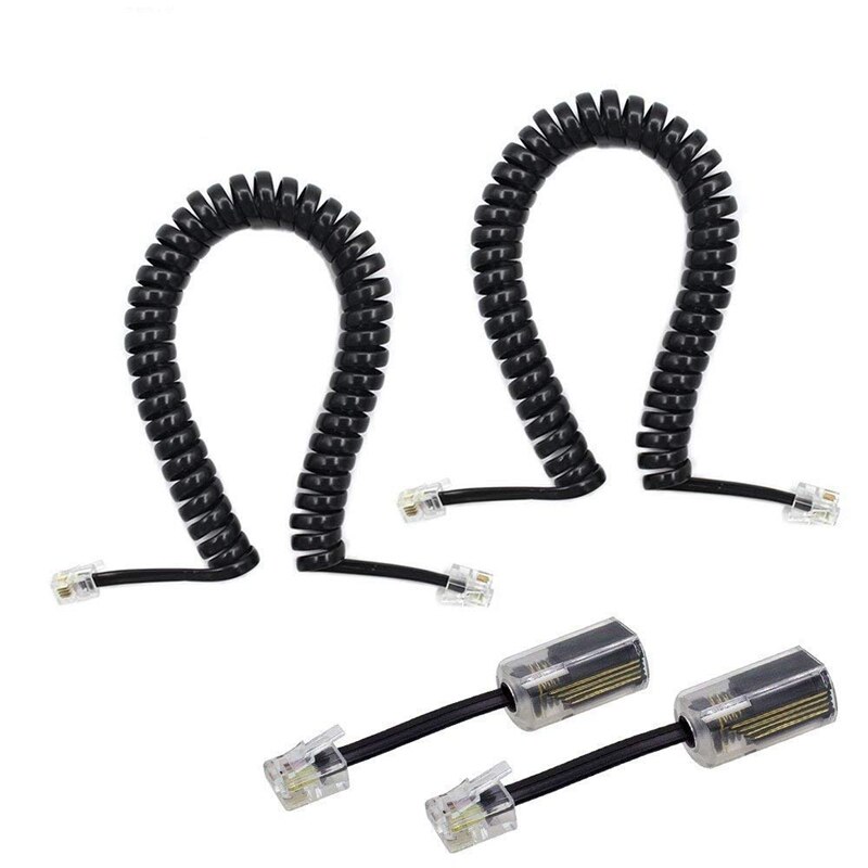 Telephone Cord Detangler, 2 Pack Black Coiled Telephone Handset Cord / 1.1 Ft Coiled 2 Pack Black Extended Rotatable Telephone P: Default Title