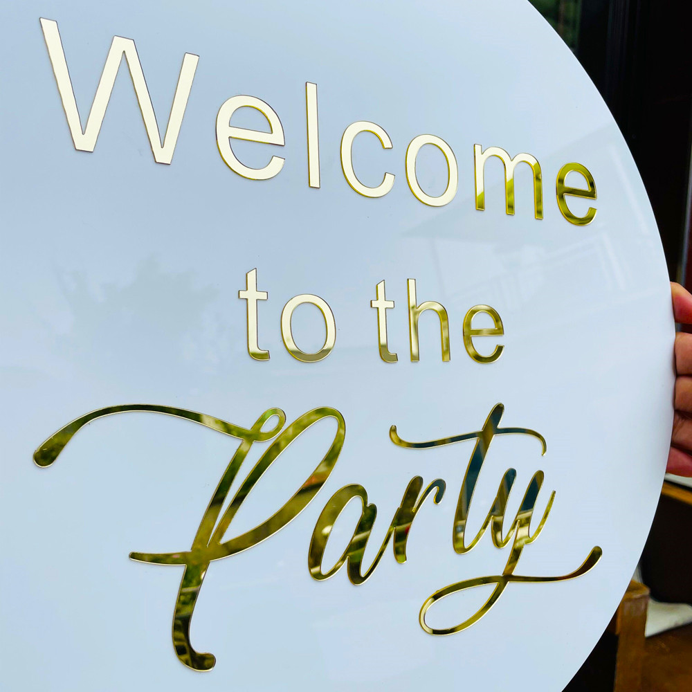 Welcome To The Party White Acrylic Circle Sign Unique Wedding Birthday Party Welcome Sign Entrance Plate Wall Decor