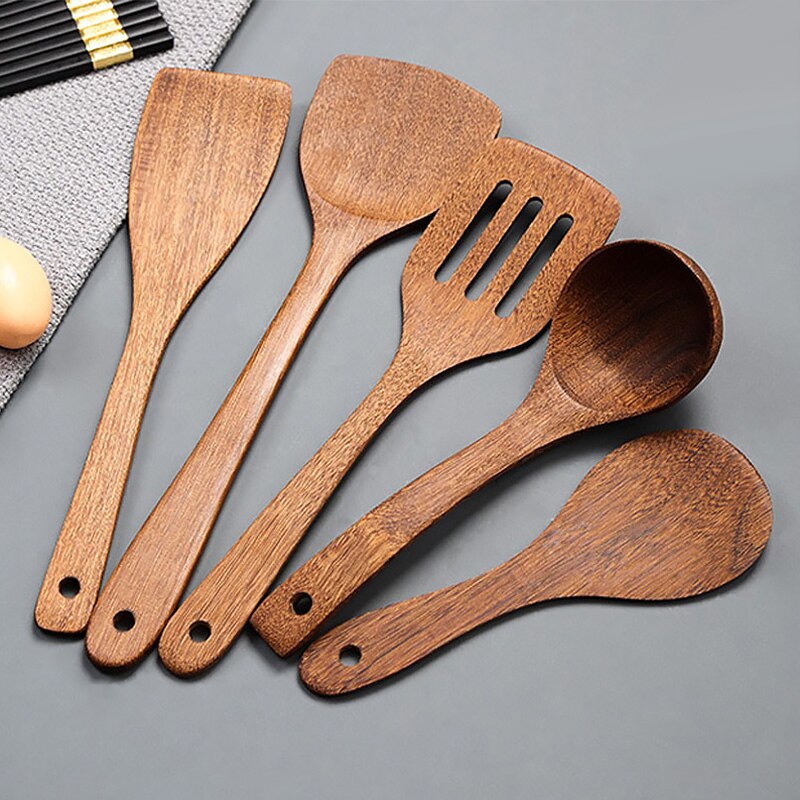 Espátula de madera de con mango largo, cuchara de arroz, pala para sartén antiadherente, utensilios de cocina, accesorios de cocina