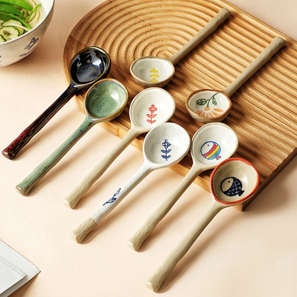 Long Handle Teaspoon Eating Tool Japanese Style Kicthen Cooking Utensil Scoop Dinnerware Tableware Soup Spoons