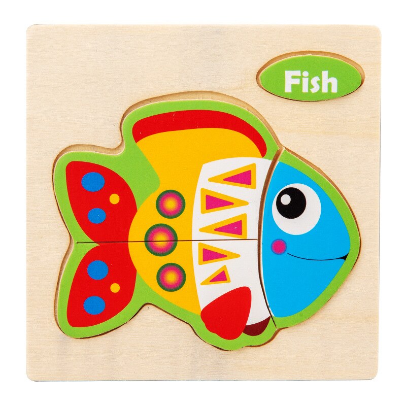 Cartoon Wooden Puzzle Children Animal/ Vehicle Jigsaw Toys 2-6 Year Baby Early Educational for Kids Game Fun Play: Fish