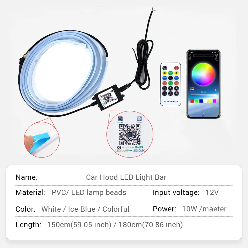 Luz LED de conducción diurna para capó de coche, escaneo de arranque, impermeable, Flexible, guía de capó de motor, lámpara ambiental decorativa de 12V