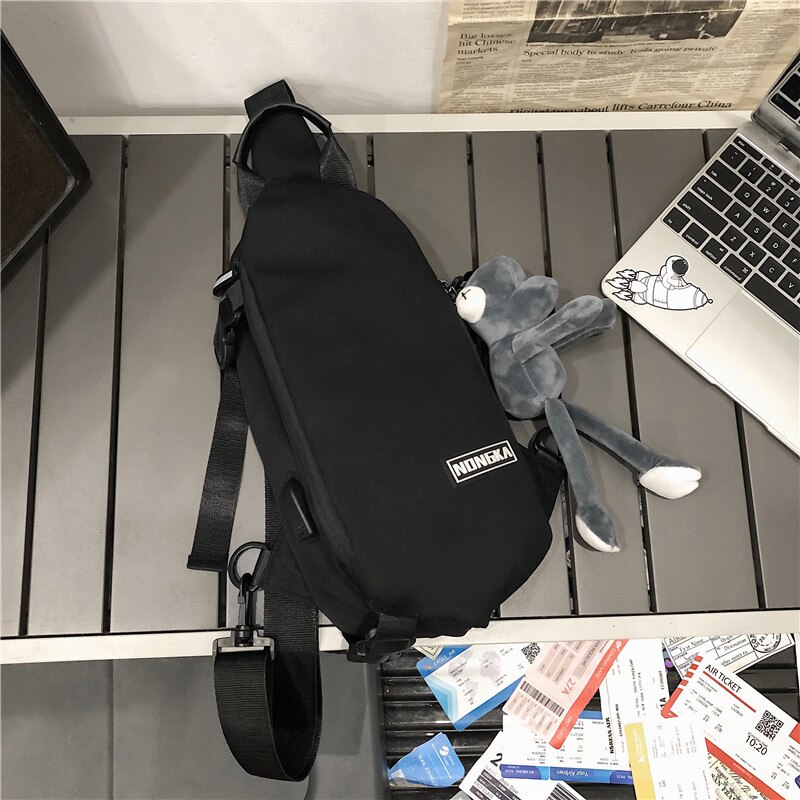 Original Brand Chest Bag Girls Sports Satchel Ins Japanese Brand Messenger Bag Simple Casual Couple Shoulder Bag: black-guajian