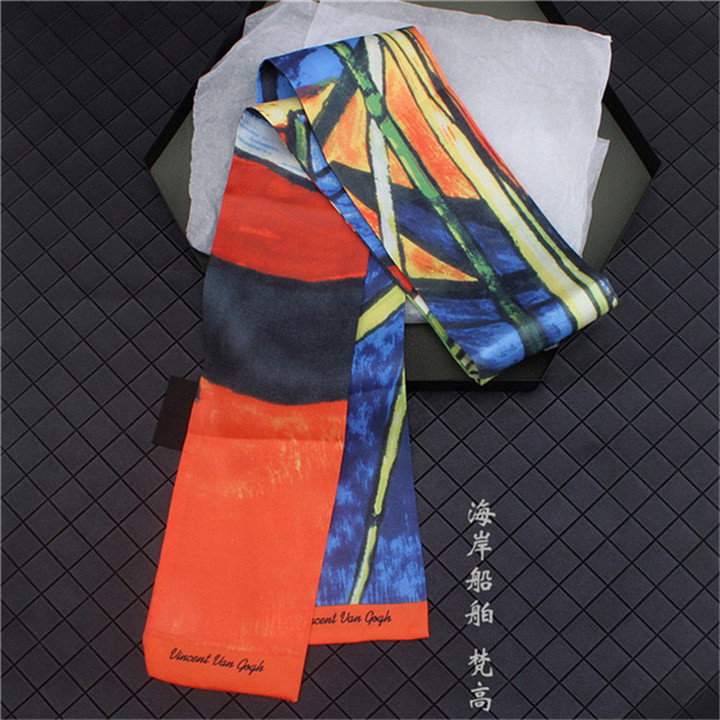 Van Gogh《Starry Night》Oil Painting Twill Silk Scarf Women Neckerchief Skinny Bag Scarf Female Headband Scarves Wraps For Ladies: 13