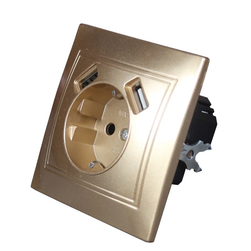 Enchufe de pared con doble USB 5V2A, Color madera, toma de pared USB, , , estándar europeo, WL8: gold color