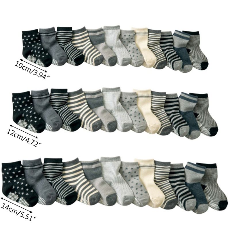 12 Pcs Baby Toddler Kid Sock Boy Girl Non Skid Anti Slip Knit Ankle Grip Sock