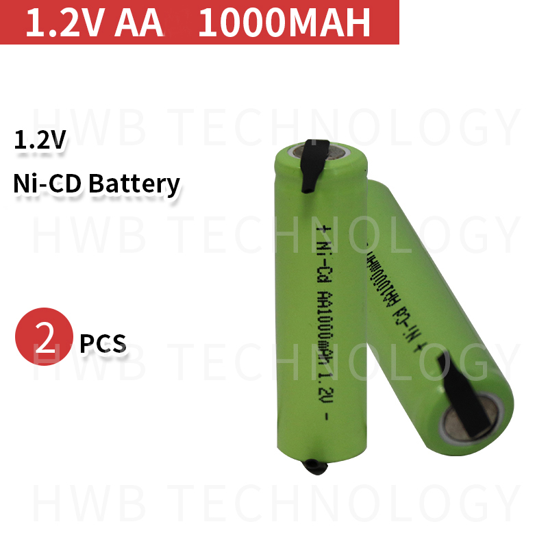 2Pcs Ni-Cd AA 1.2V 1000mAh Rechargeable Battery Nickel Cadium cell 14*49mm US