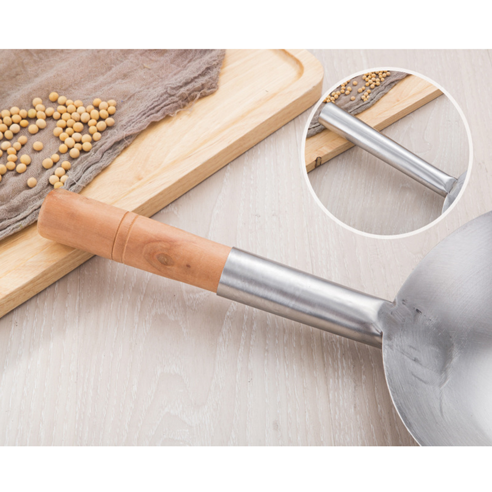 Stainless Steel Serving Spoon Multi-Purpose Use Water Scoop Kitchen Utensil Tableware with Wooden Handle