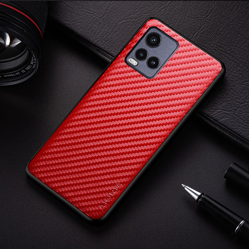 Carbon Fibre Textuur Case Voor Vivo Y33S Y21S Y21 Y33T Mode Soft Cover Coque Voor Vivo V21E V21 v23E V23 Case: PE / Bruin